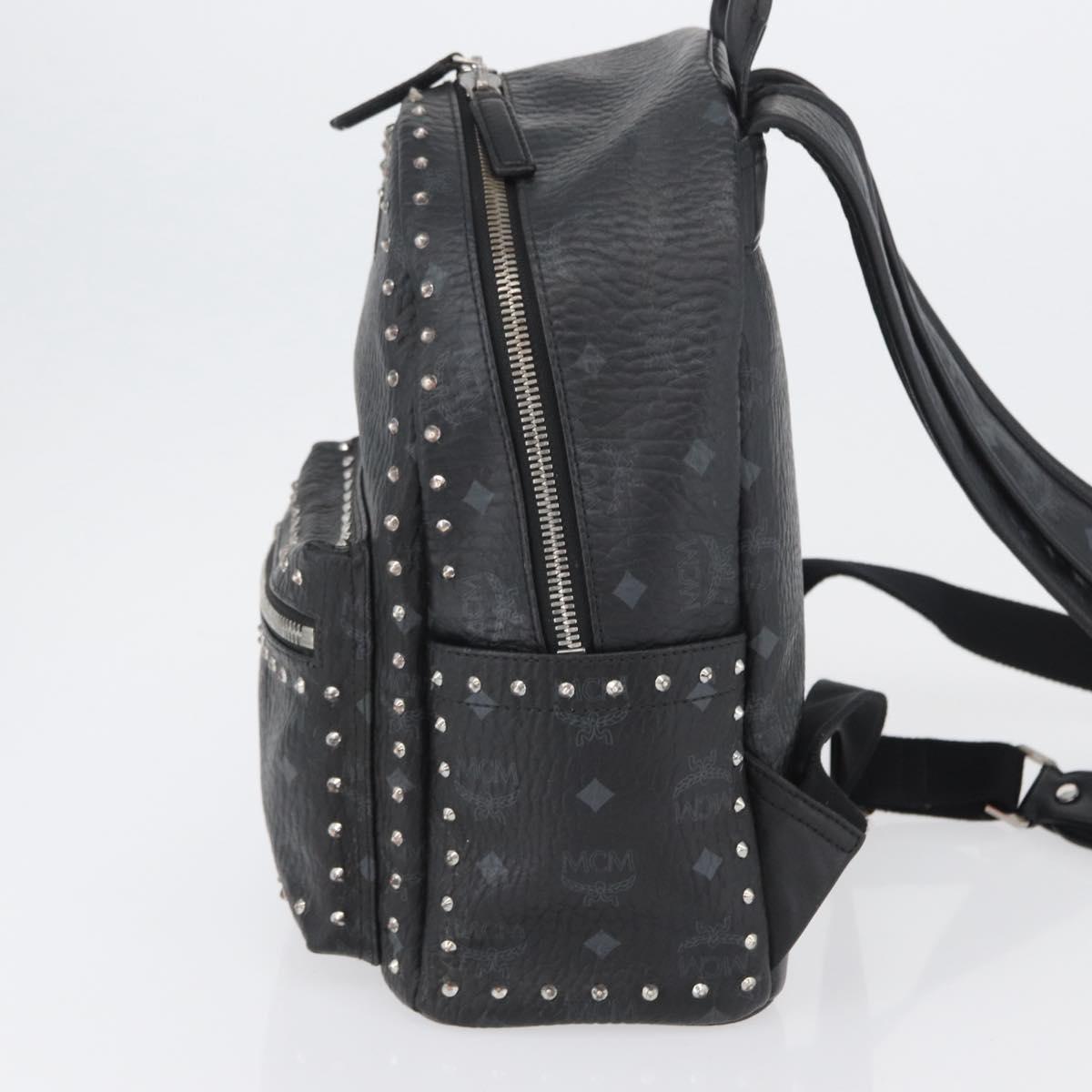 MCM Logogram Vicetos Studs Backpack PVC Leather Black Auth kk619