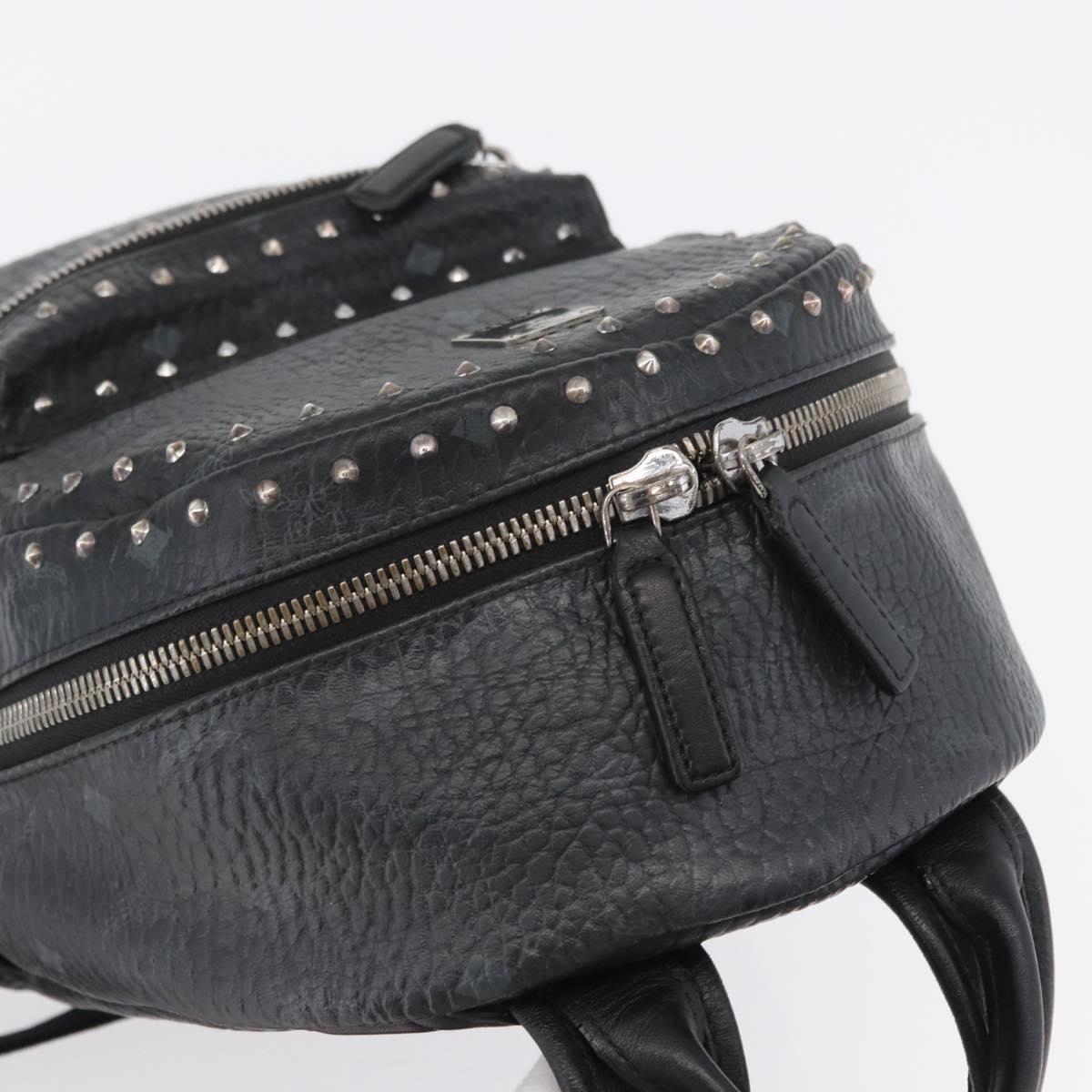 MCM Logogram Vicetos Studs Backpack PVC Leather Black Auth kk619