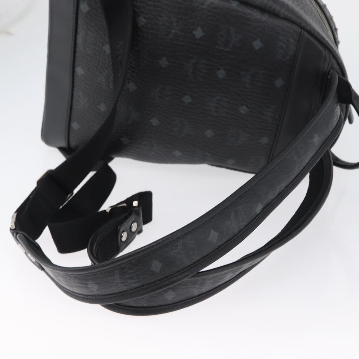 MCM Logogram Vicetos Studs Backpack PVC Leather Black Auth kk619