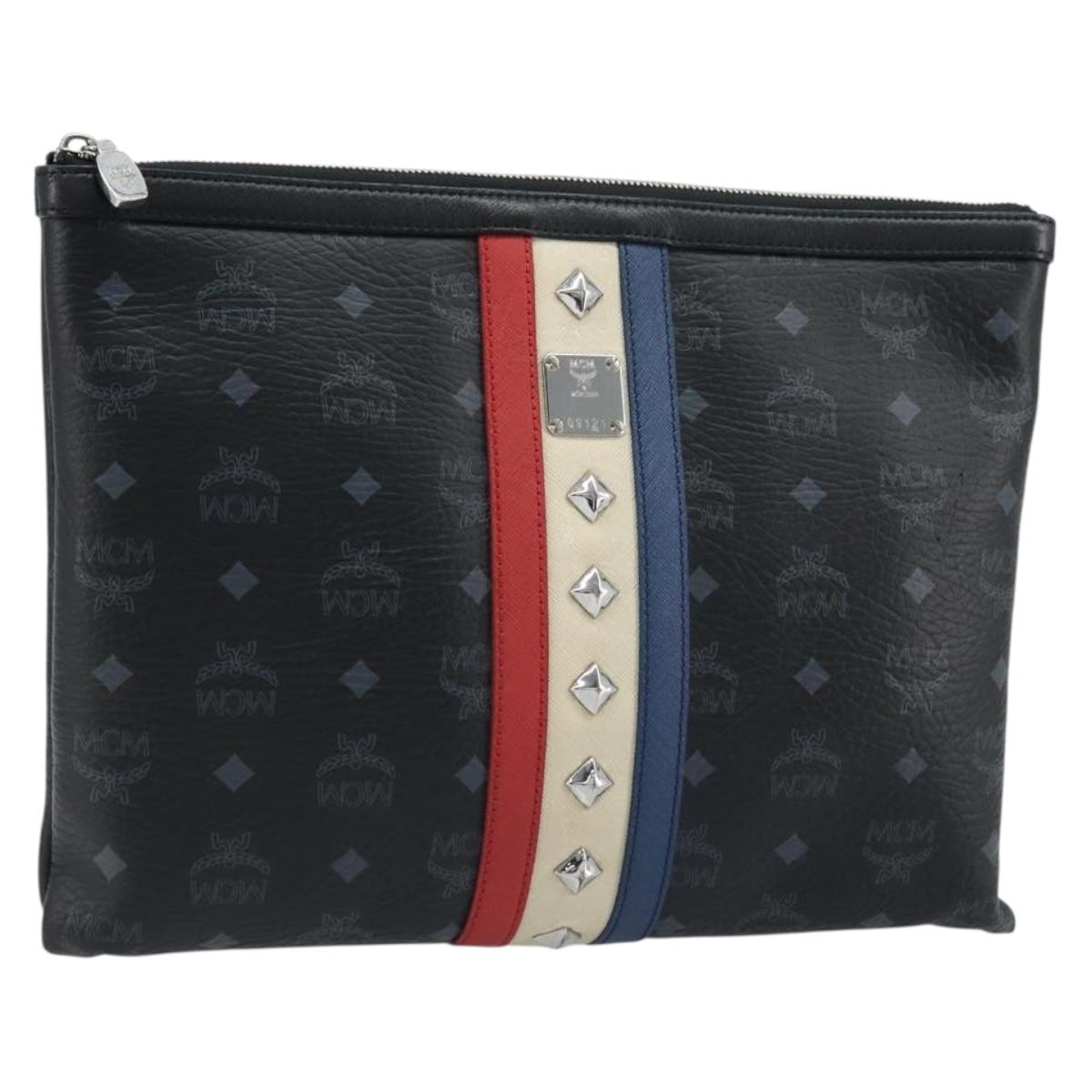 MCM Logogram Vicetos Bag PVC Leather MCM Ã Loveless Black Silver Auth kk620