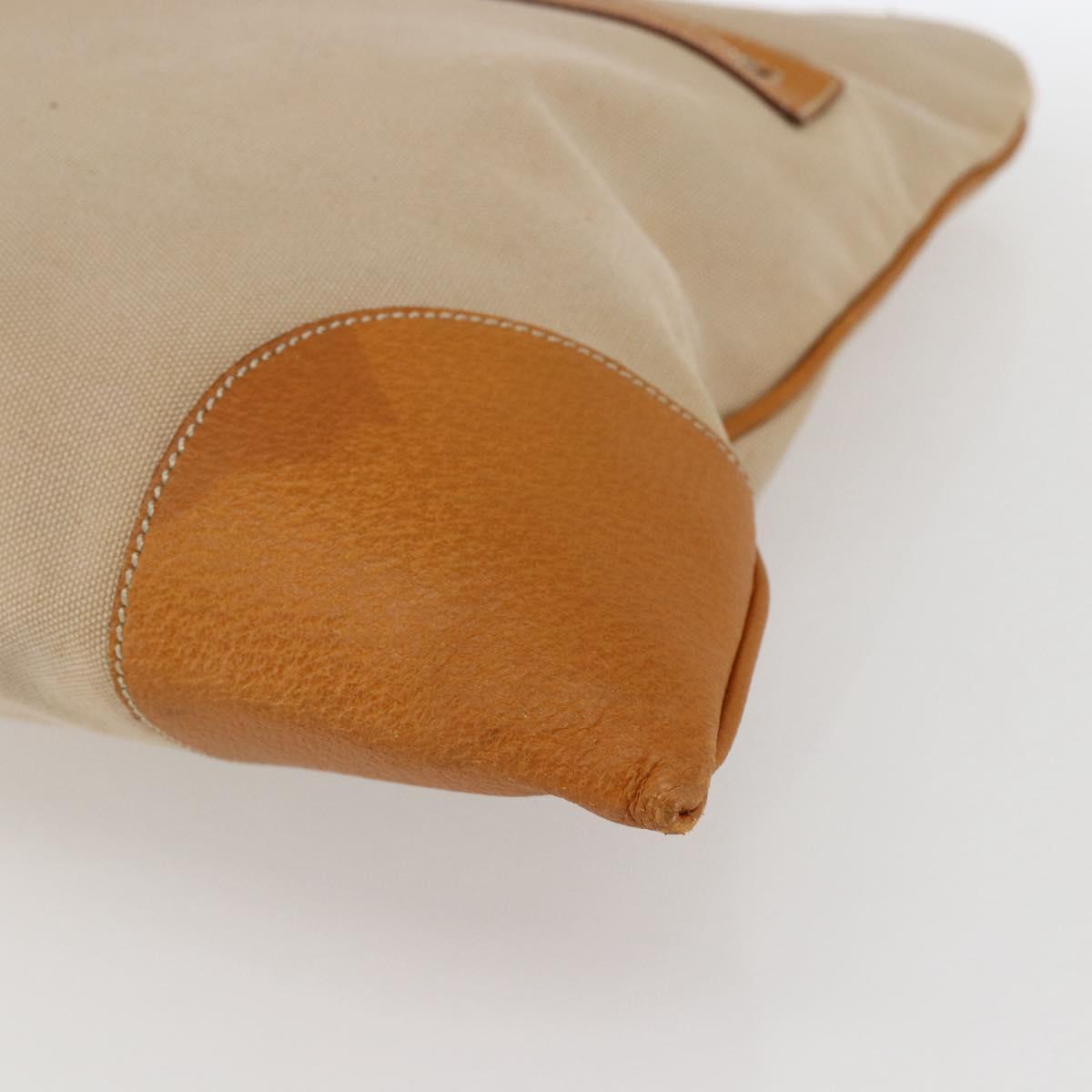 PRADA Hand Bag Canvas Beige Silver Auth kk627