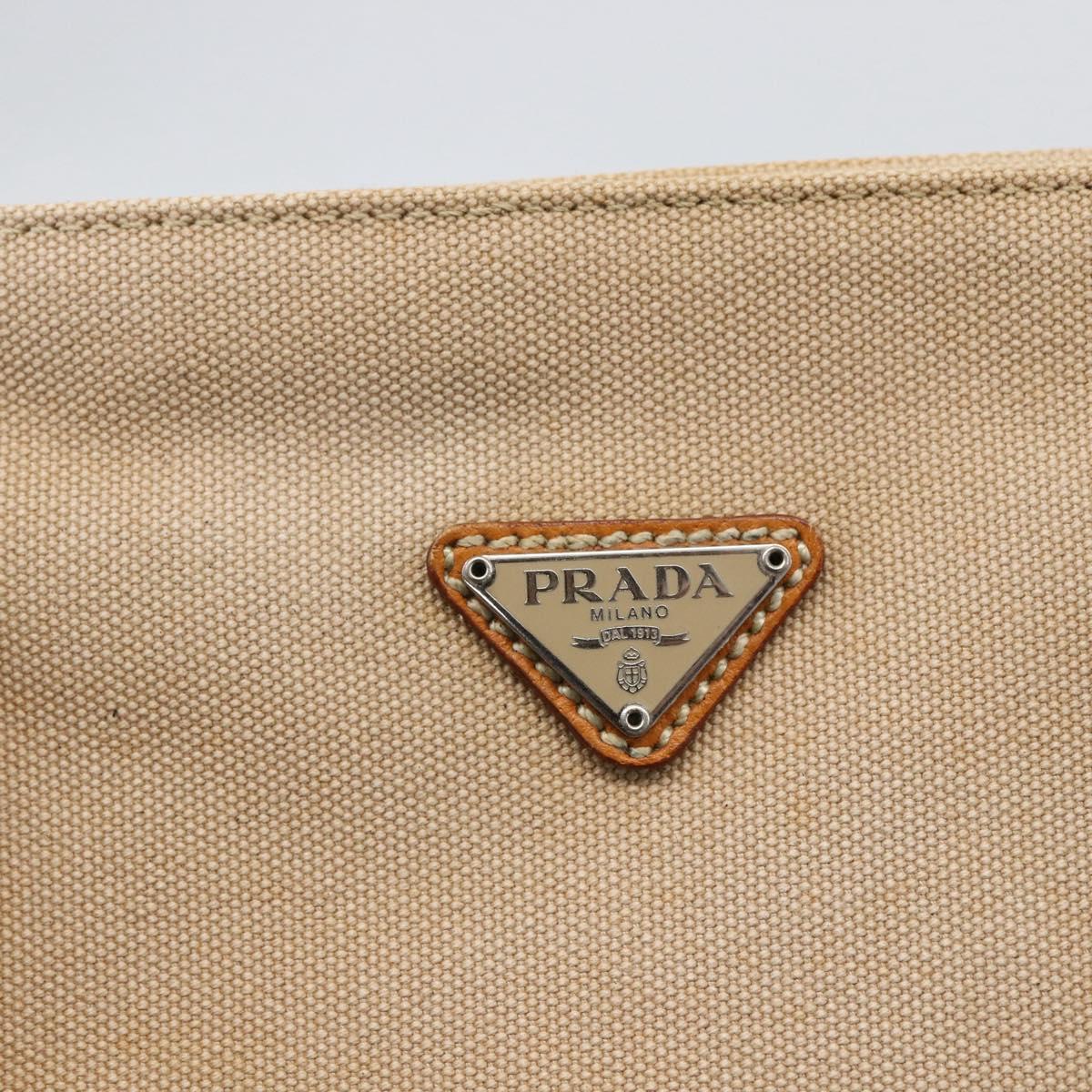 PRADA Hand Bag Canvas Beige Silver Auth kk627