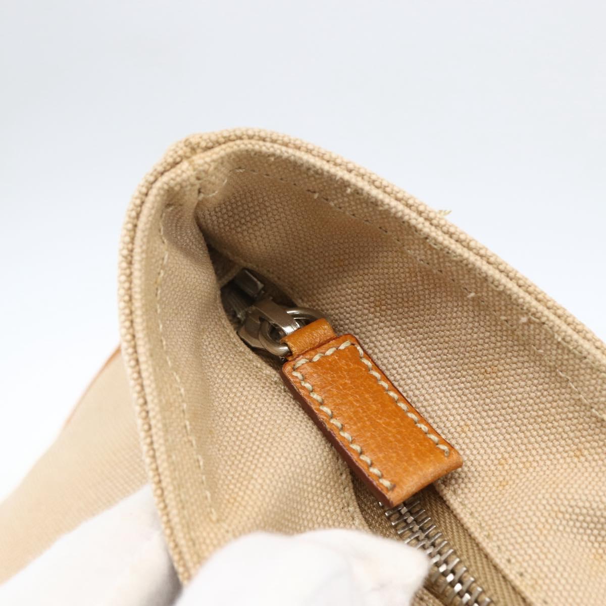 PRADA Hand Bag Canvas Beige Silver Auth kk627