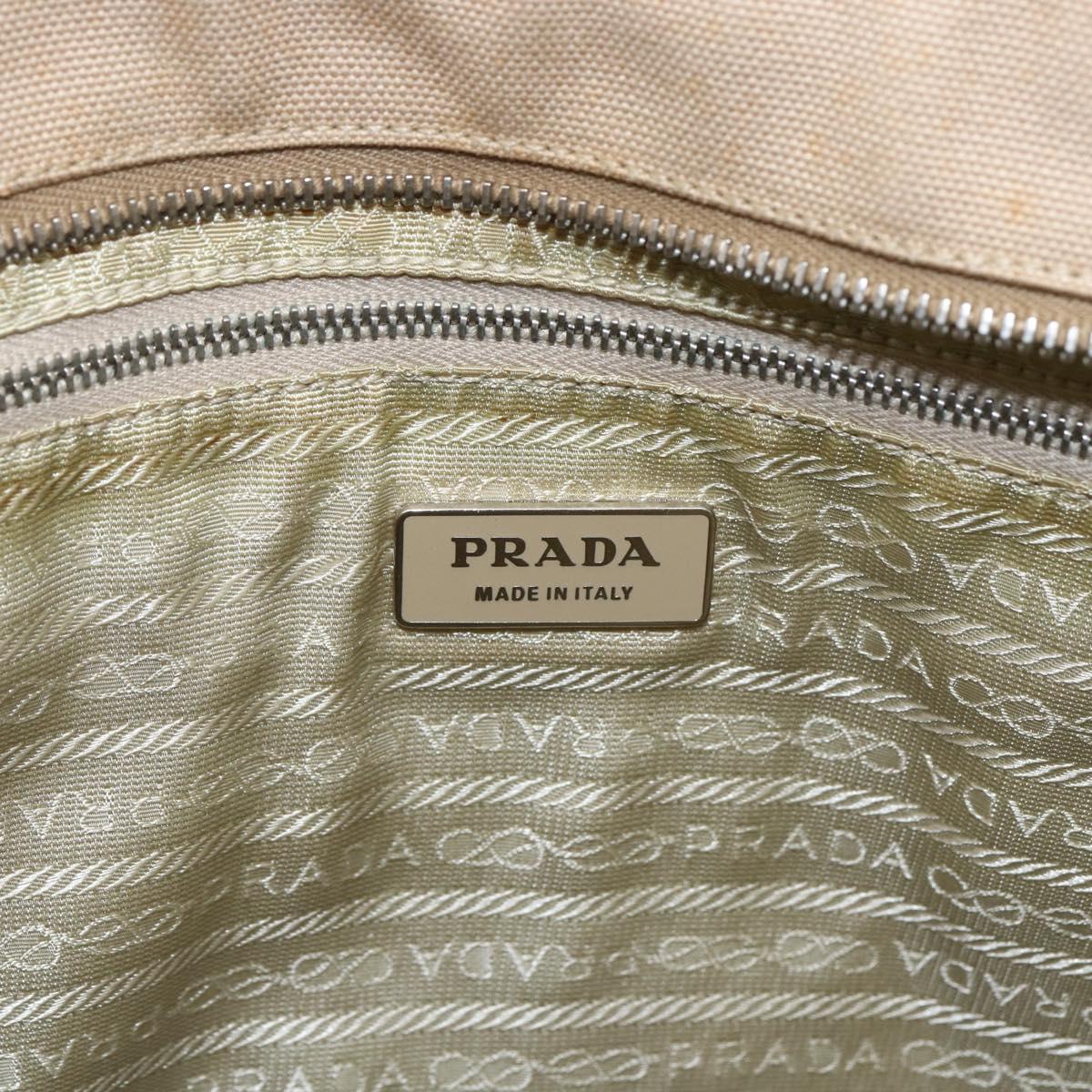 PRADA Hand Bag Canvas Beige Silver Auth kk627