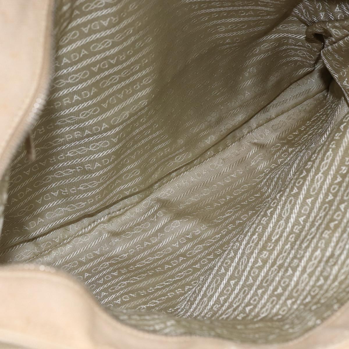 PRADA Hand Bag Canvas Beige Silver Auth kk627