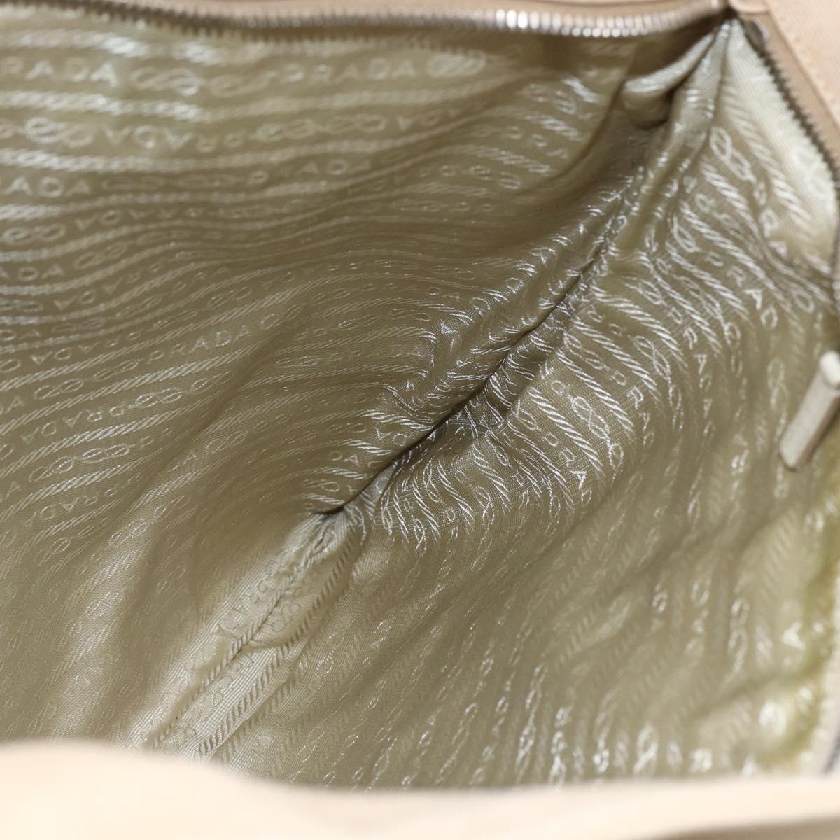PRADA Hand Bag Canvas Beige Silver Auth kk627