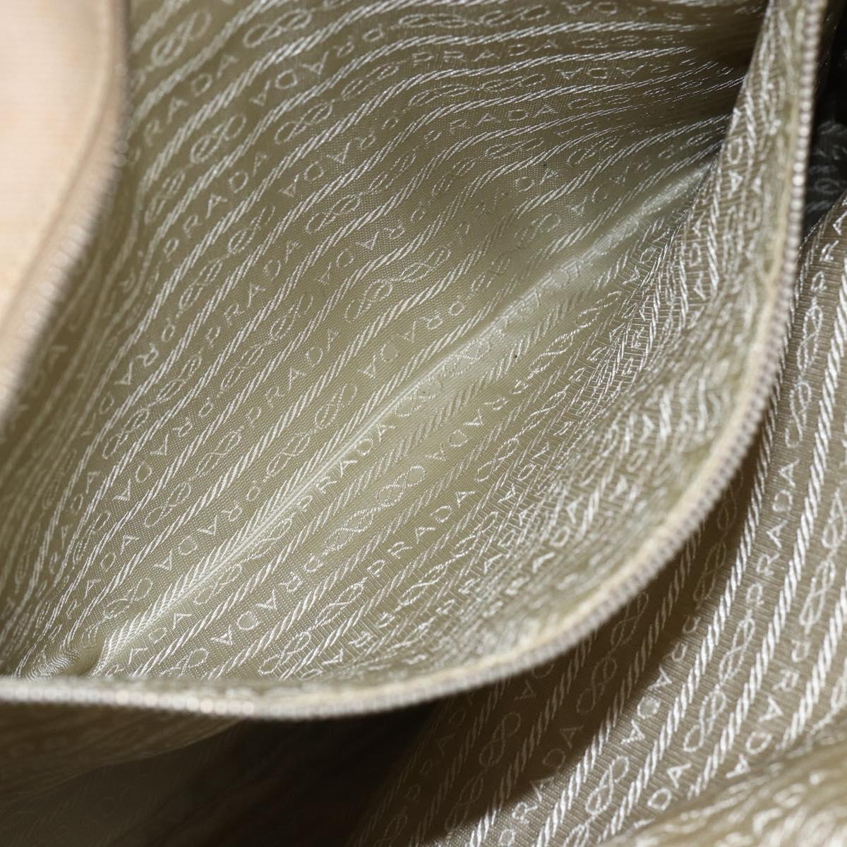 PRADA Hand Bag Canvas Beige Silver Auth kk627