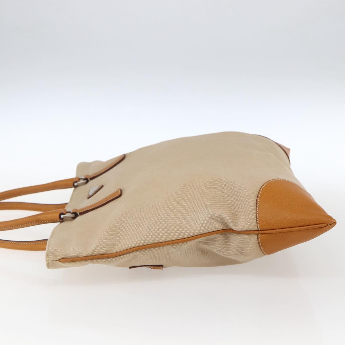 PRADA Hand Bag Canvas Beige Silver Auth kk627