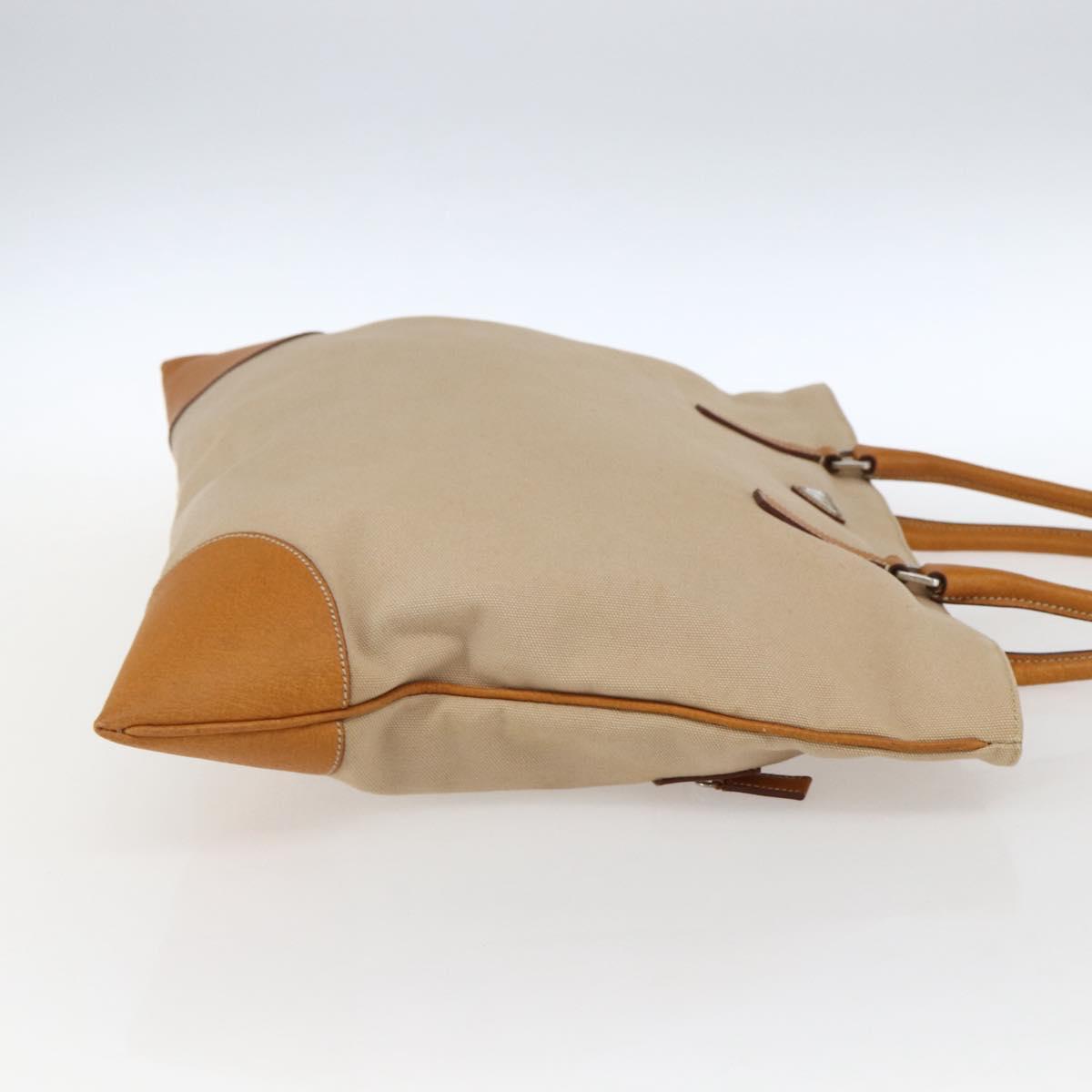 PRADA Hand Bag Canvas Beige Silver Auth kk627