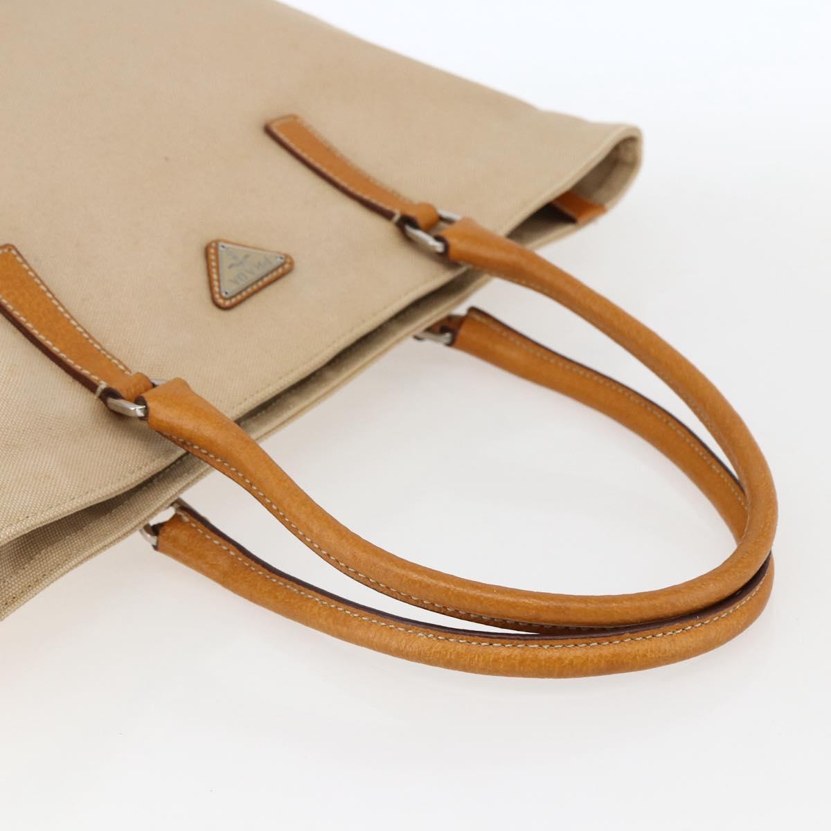 PRADA Hand Bag Canvas Beige Silver Auth kk627