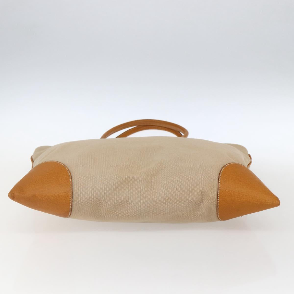 PRADA Hand Bag Canvas Beige Silver Auth kk627