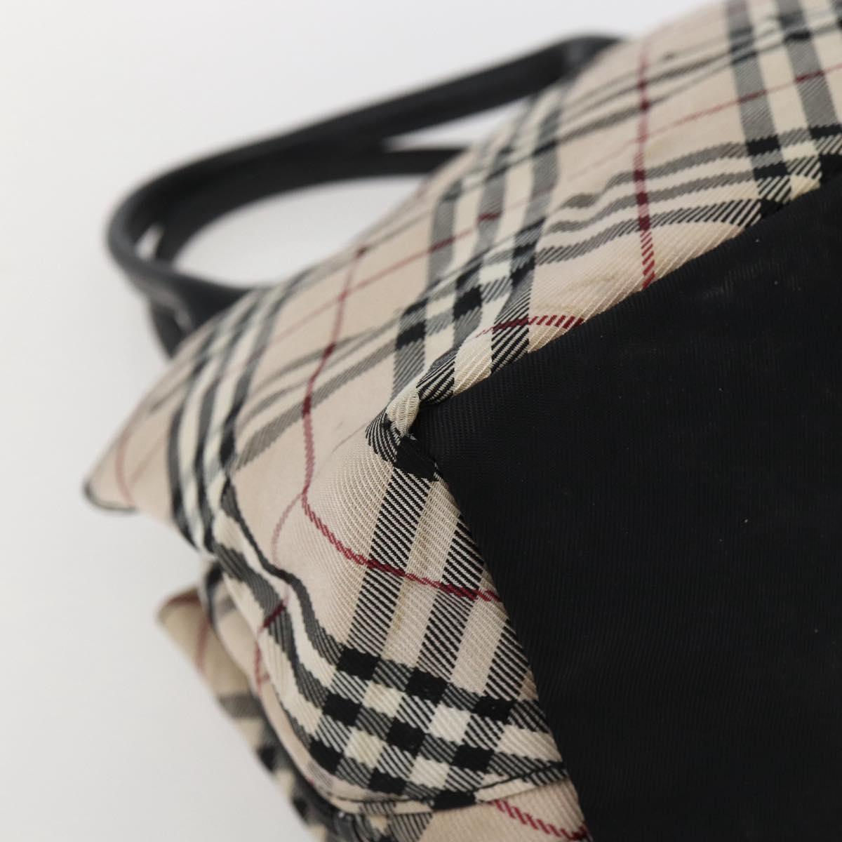 BURBERRY Nova Check Blue Label Hand Bag Nylon Beige Silver Auth kk628