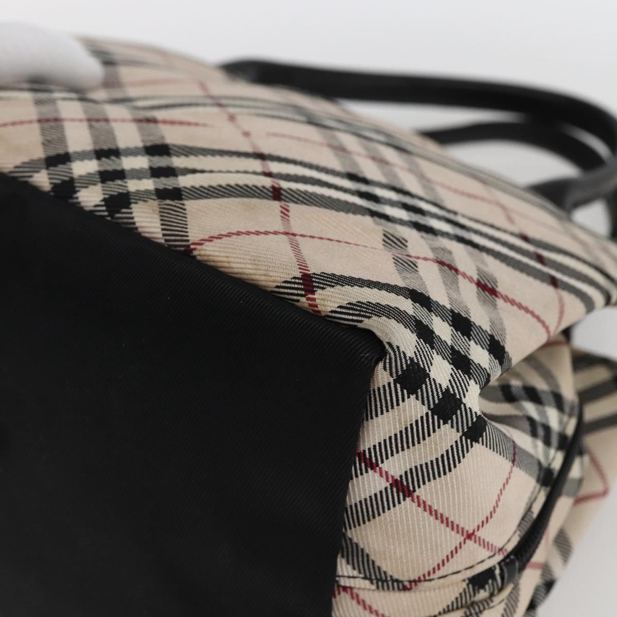BURBERRY Nova Check Blue Label Hand Bag Nylon Beige Silver Auth kk628
