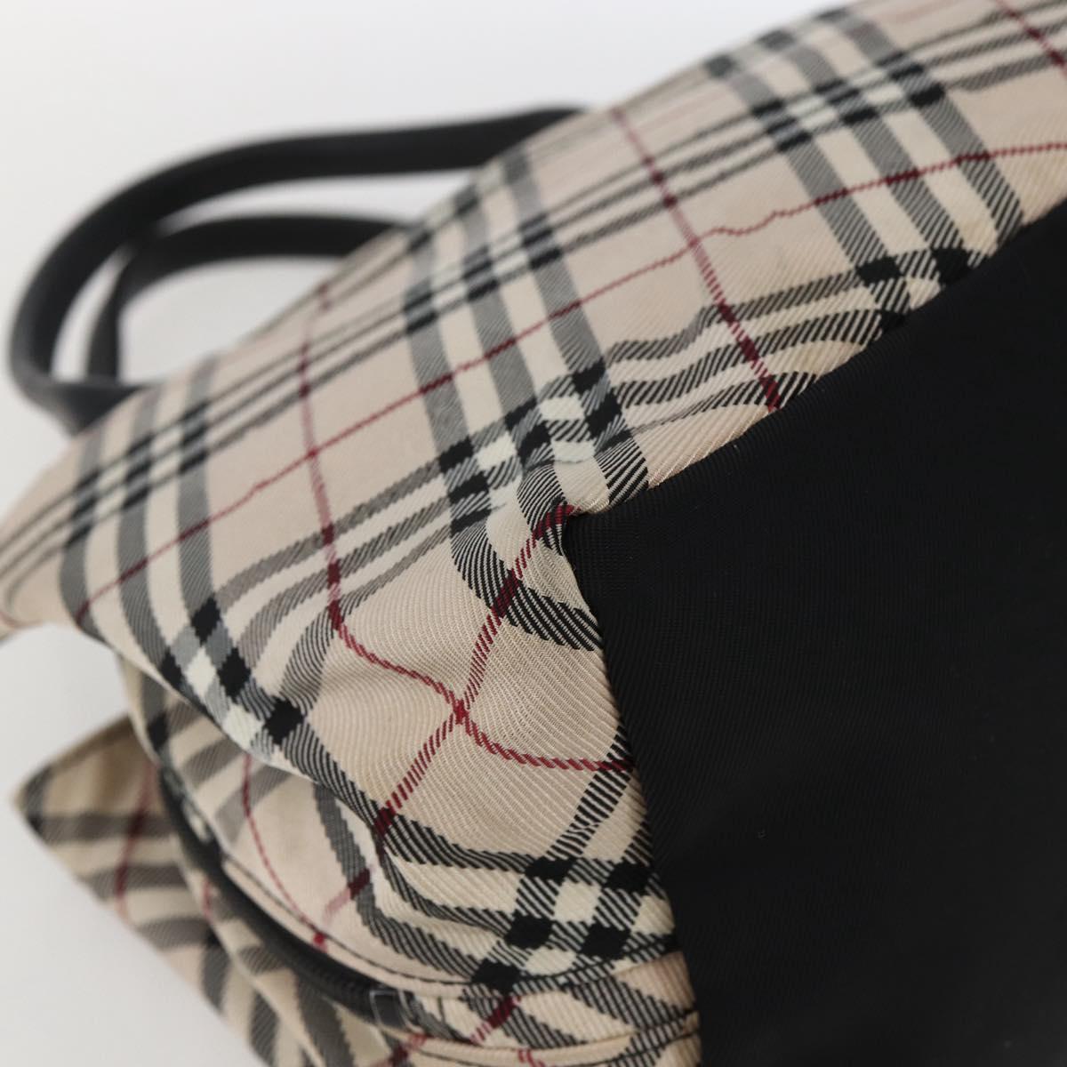 BURBERRY Nova Check Blue Label Hand Bag Nylon Beige Silver Auth kk628