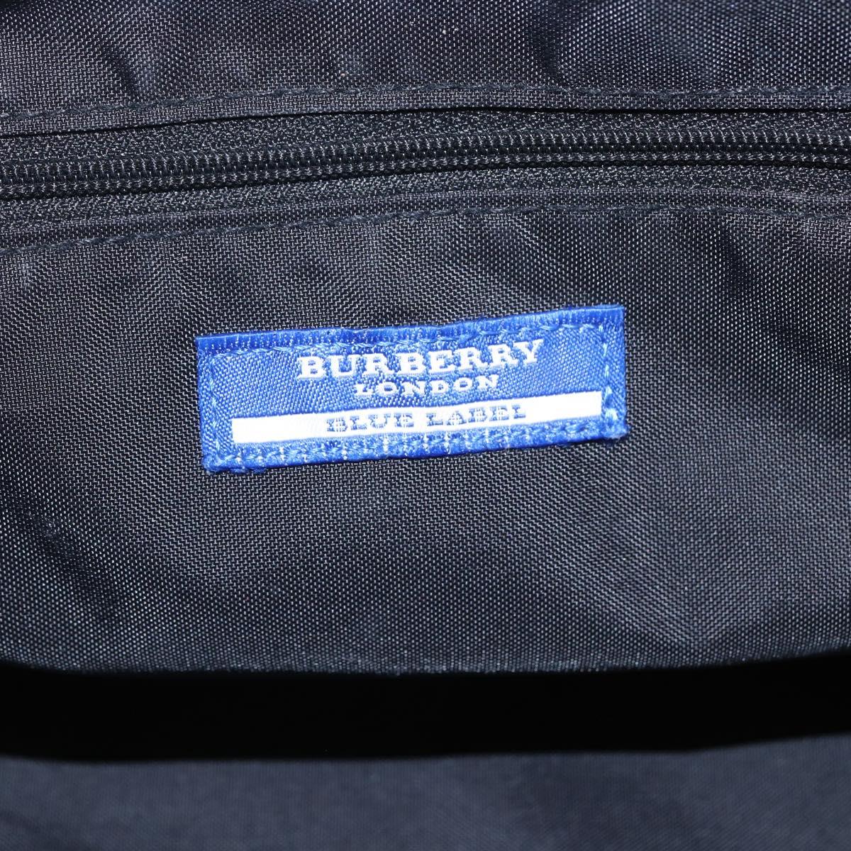 BURBERRY Nova Check Blue Label Hand Bag Nylon Beige Silver Auth kk628