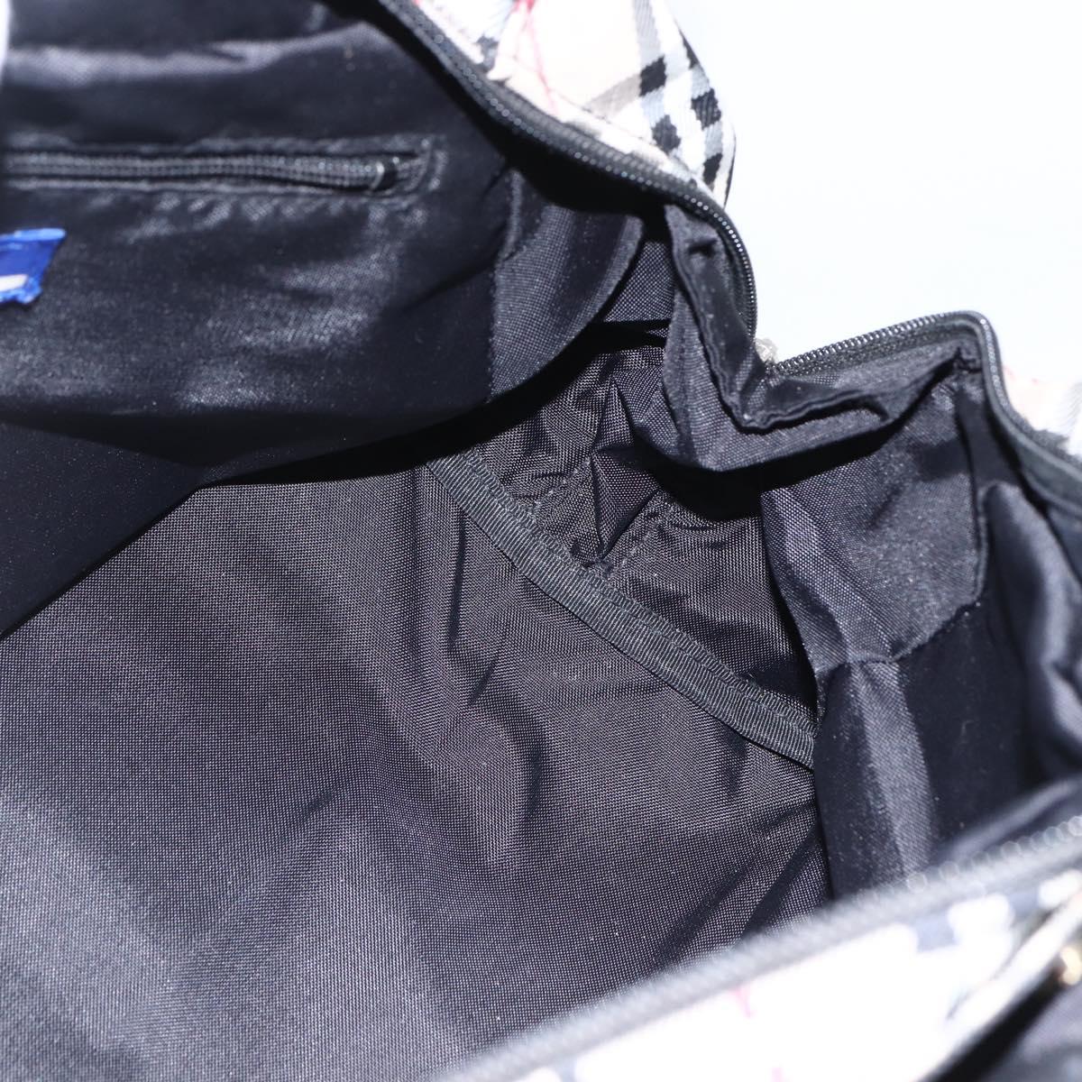 BURBERRY Nova Check Blue Label Hand Bag Nylon Beige Silver Auth kk628