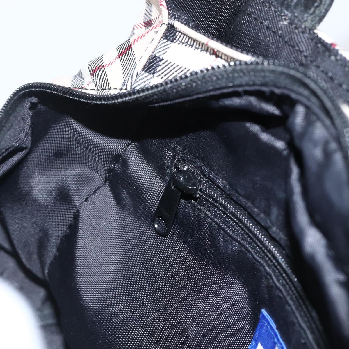 BURBERRY Nova Check Blue Label Hand Bag Nylon Beige Silver Auth kk628