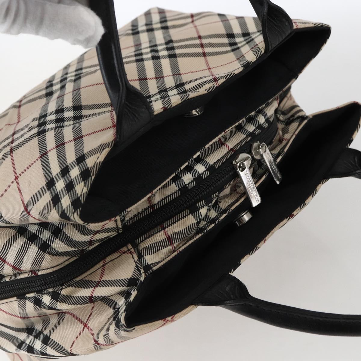 BURBERRY Nova Check Blue Label Hand Bag Nylon Beige Silver Auth kk628