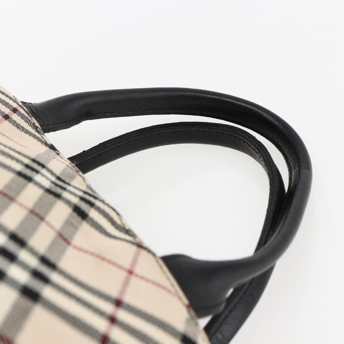 BURBERRY Nova Check Blue Label Hand Bag Nylon Beige Silver Auth kk628