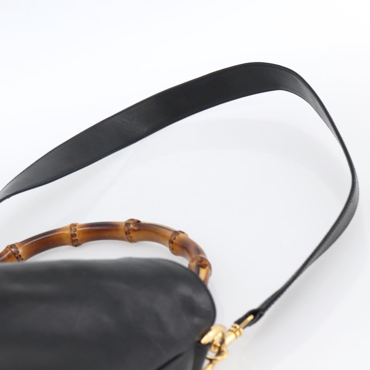 GUCCI Bamboo Shoulder Bag Leather 2way Black Gold 001 1577 2615 Auth kk629