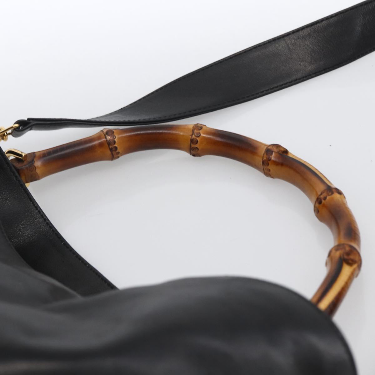 GUCCI Bamboo Shoulder Bag Leather 2way Black Gold 001 1577 2615 Auth kk629