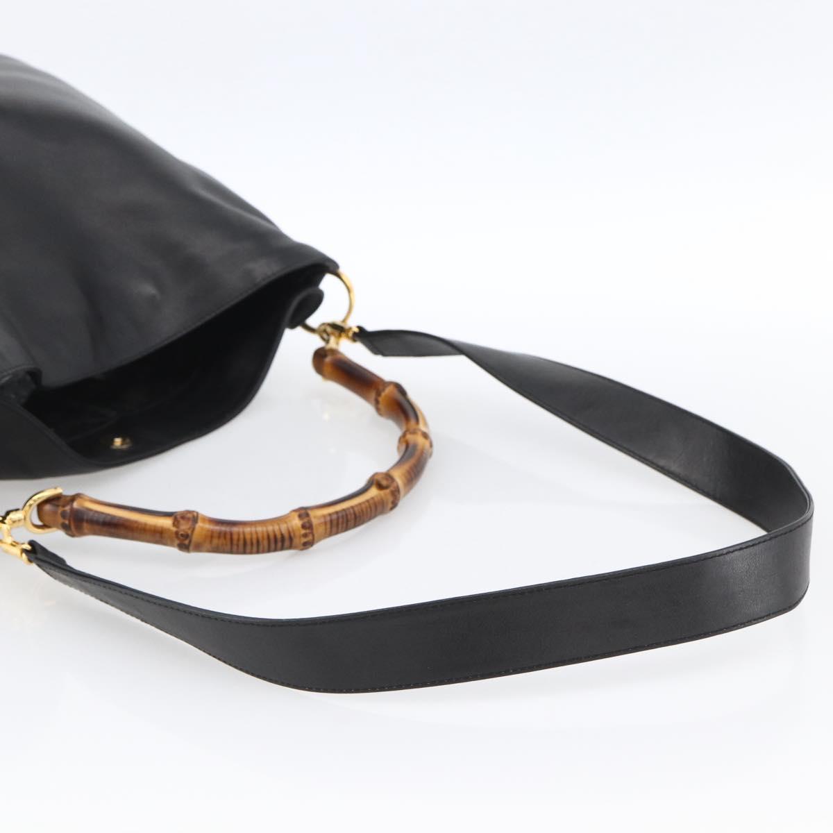 GUCCI Bamboo Shoulder Bag Leather 2way Black Gold 001 1577 2615 Auth kk629