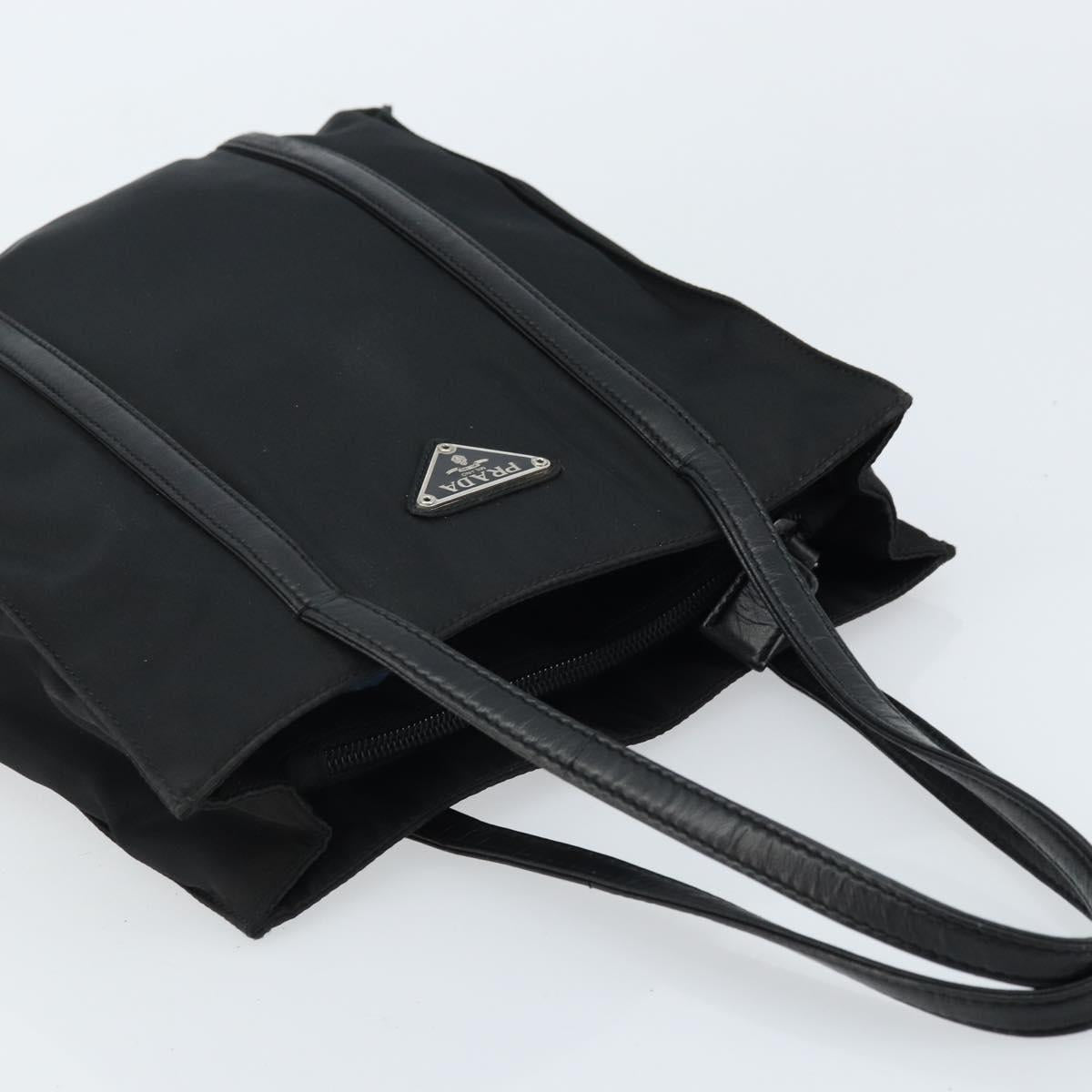 PRADA Hand Bag Nylon Black Silver Auth kk630