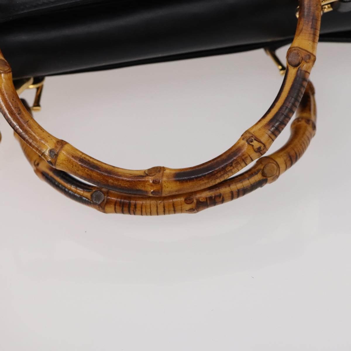 GUCCI Bamboo Hand Bag Leather 2way Black Gold 002 2855 0322 0 Auth kk631