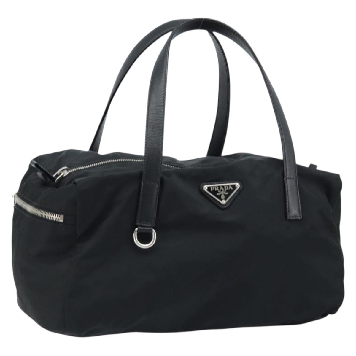 PRADA Hand Bag Nylon Black Silver Auth kk632