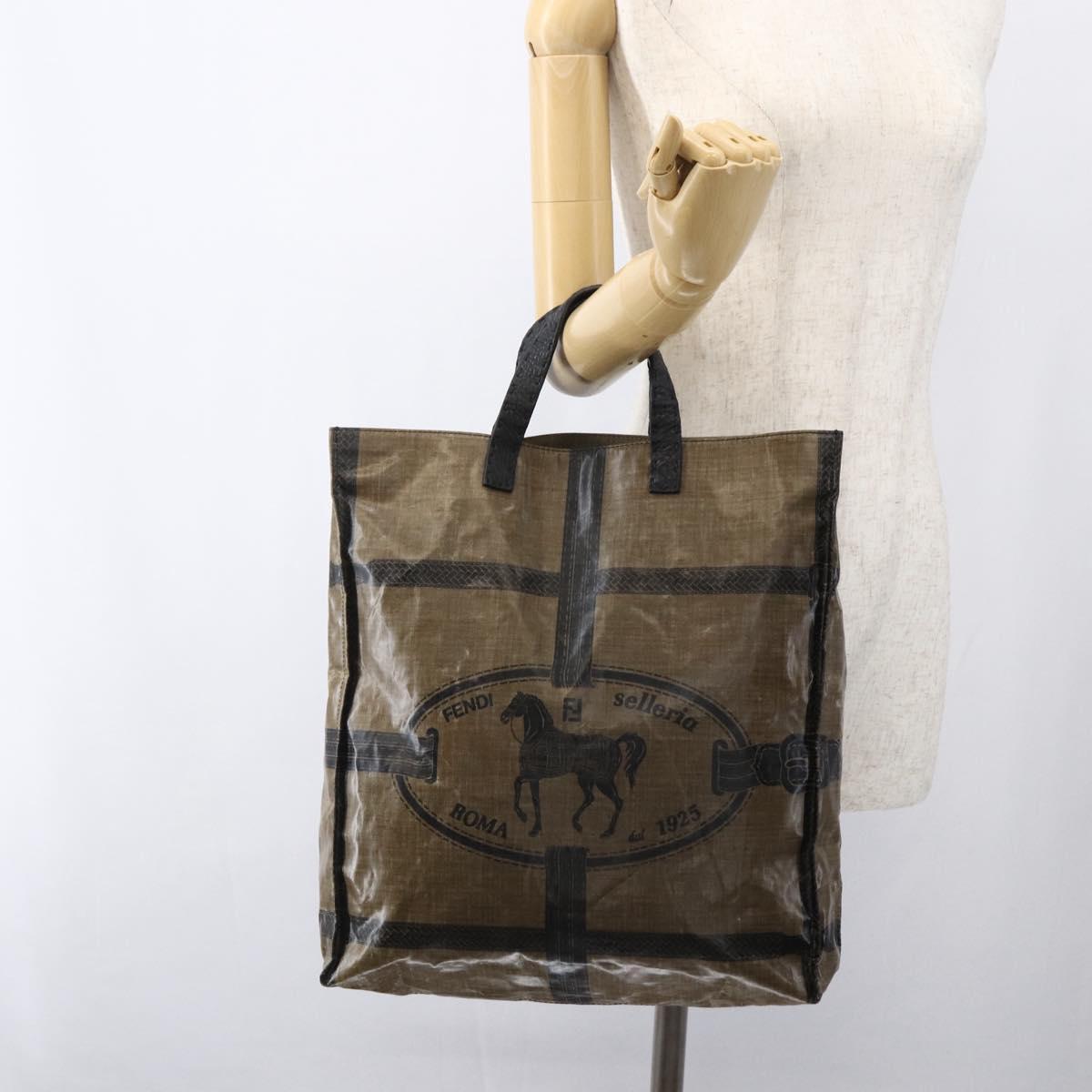 FENDI Celeria Hand Bag PVC Canvas Brown Auth kk636