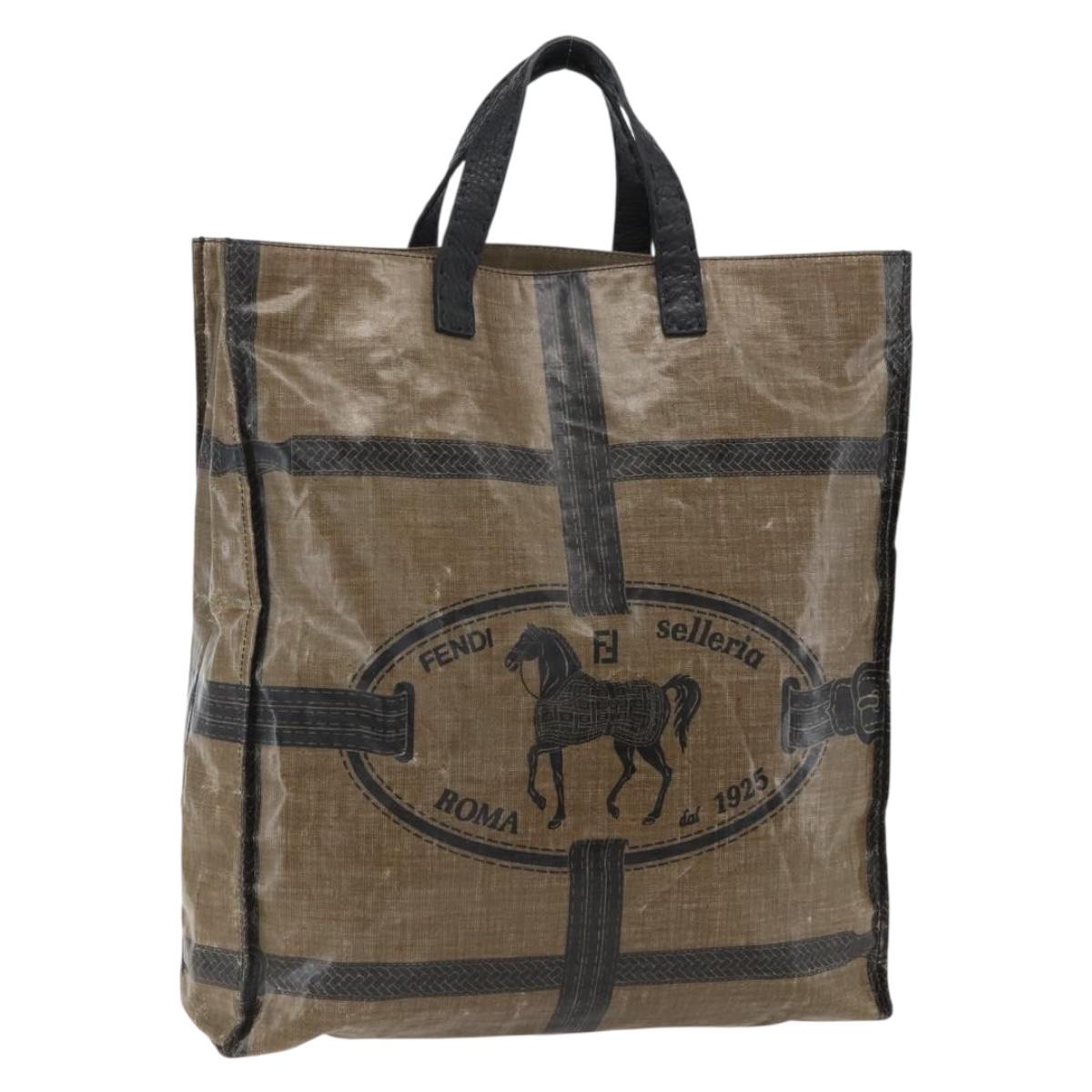 FENDI Celeria Hand Bag PVC Canvas Brown Auth kk636