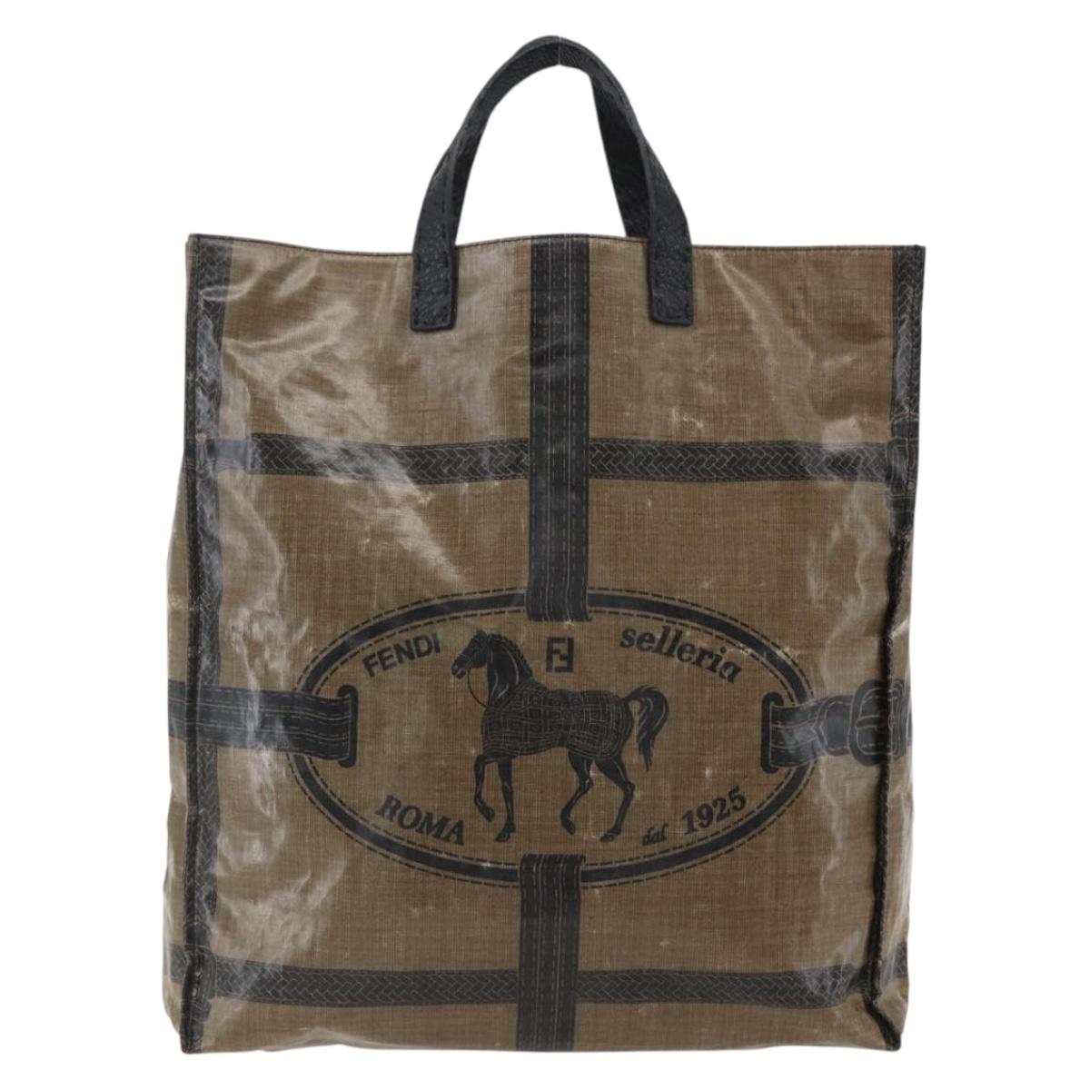 FENDI Celeria Hand Bag PVC Canvas Brown Auth kk636