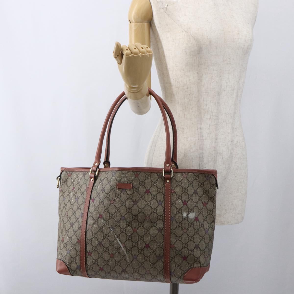 GUCCI GG Supreme Tote Bag PVC Beige Gold 197953 Auth kk637