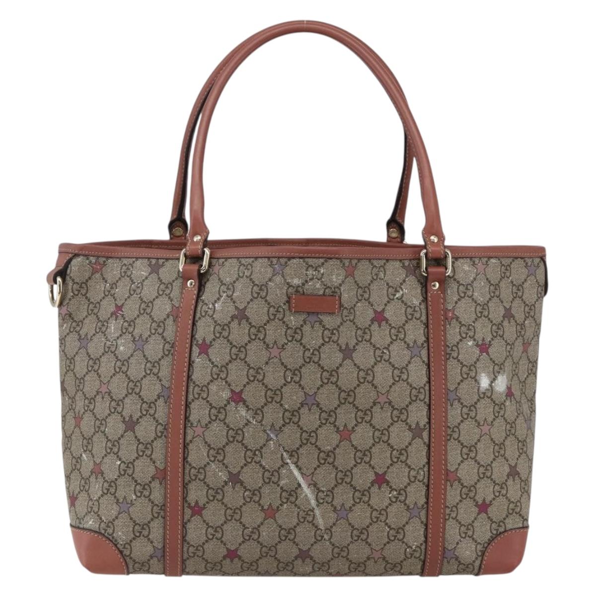 GUCCI GG Supreme Tote Bag PVC Beige Gold 197953 Auth kk637