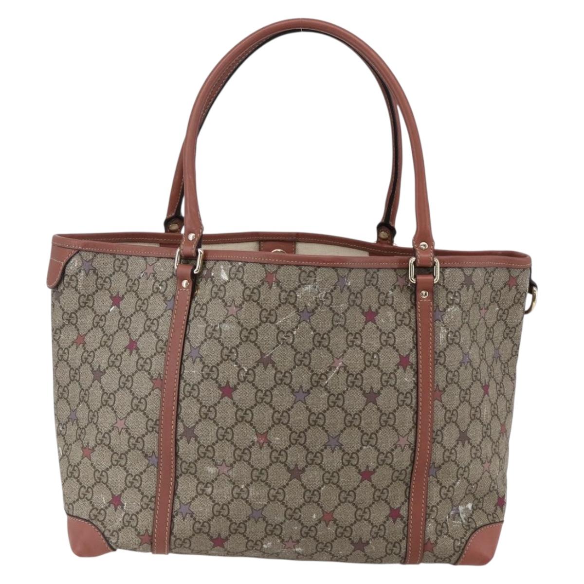 GUCCI GG Supreme Tote Bag PVC Beige Gold 197953 Auth kk637