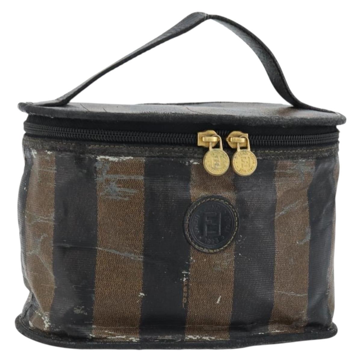FENDI Pecan Canvas Vanity Pouch PVC Black Brown Auth kk639