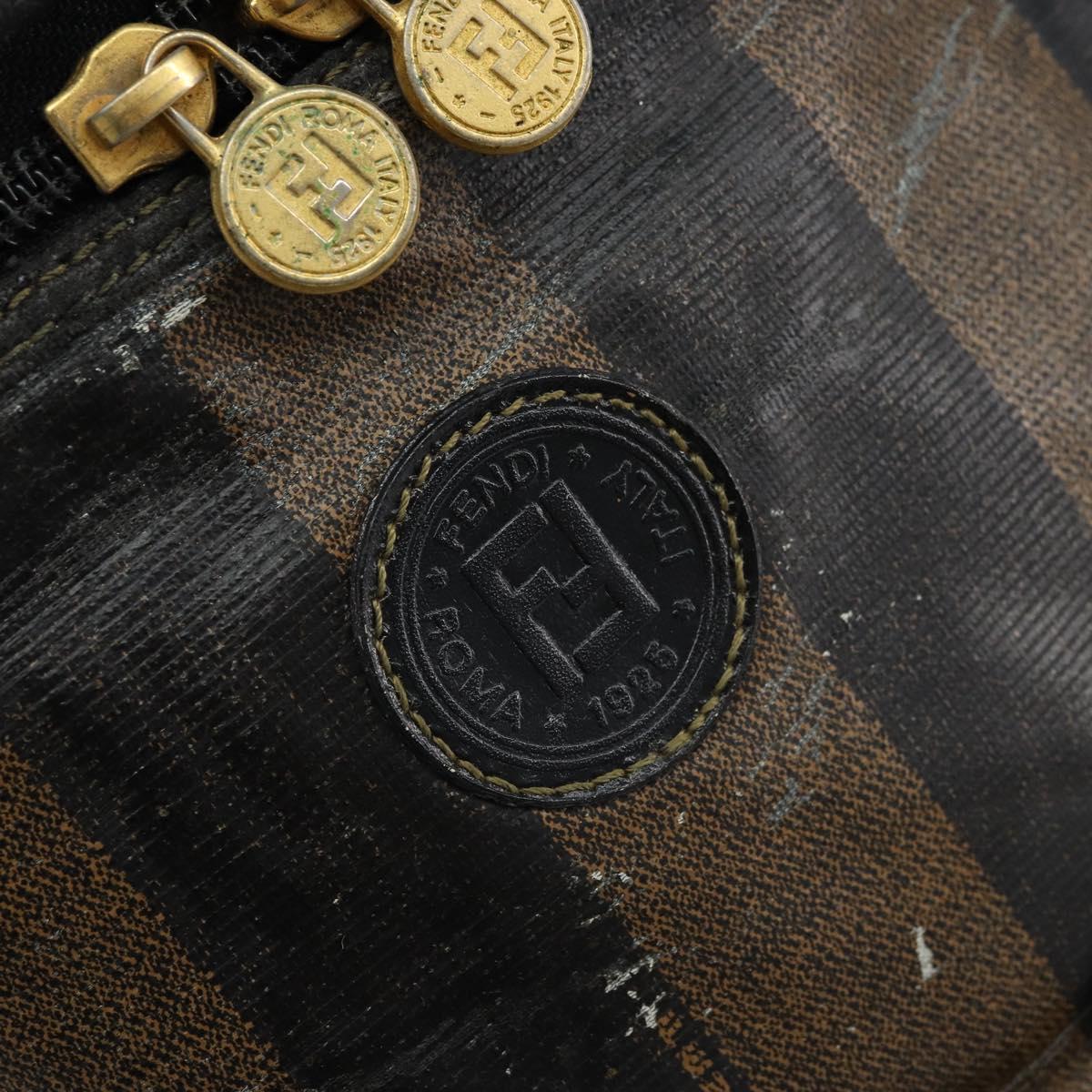 FENDI Pecan Canvas Vanity Pouch PVC Black Brown Auth kk639