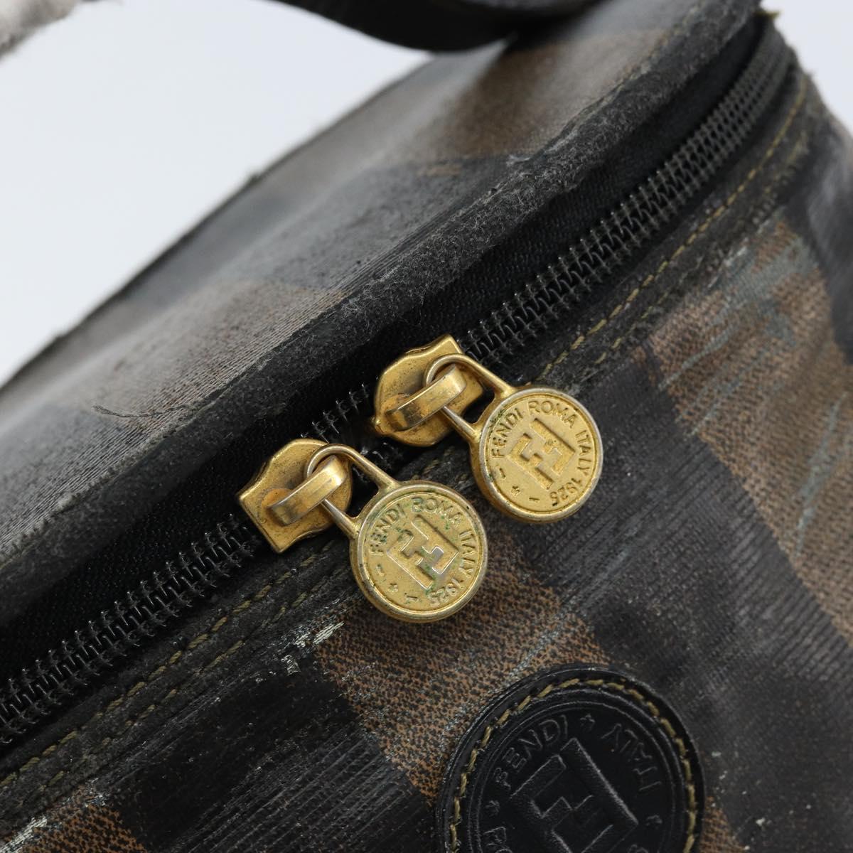 FENDI Pecan Canvas Vanity Pouch PVC Black Brown Auth kk639