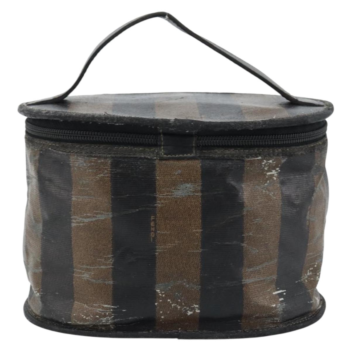 FENDI Pecan Canvas Vanity Pouch PVC Black Brown Auth kk639