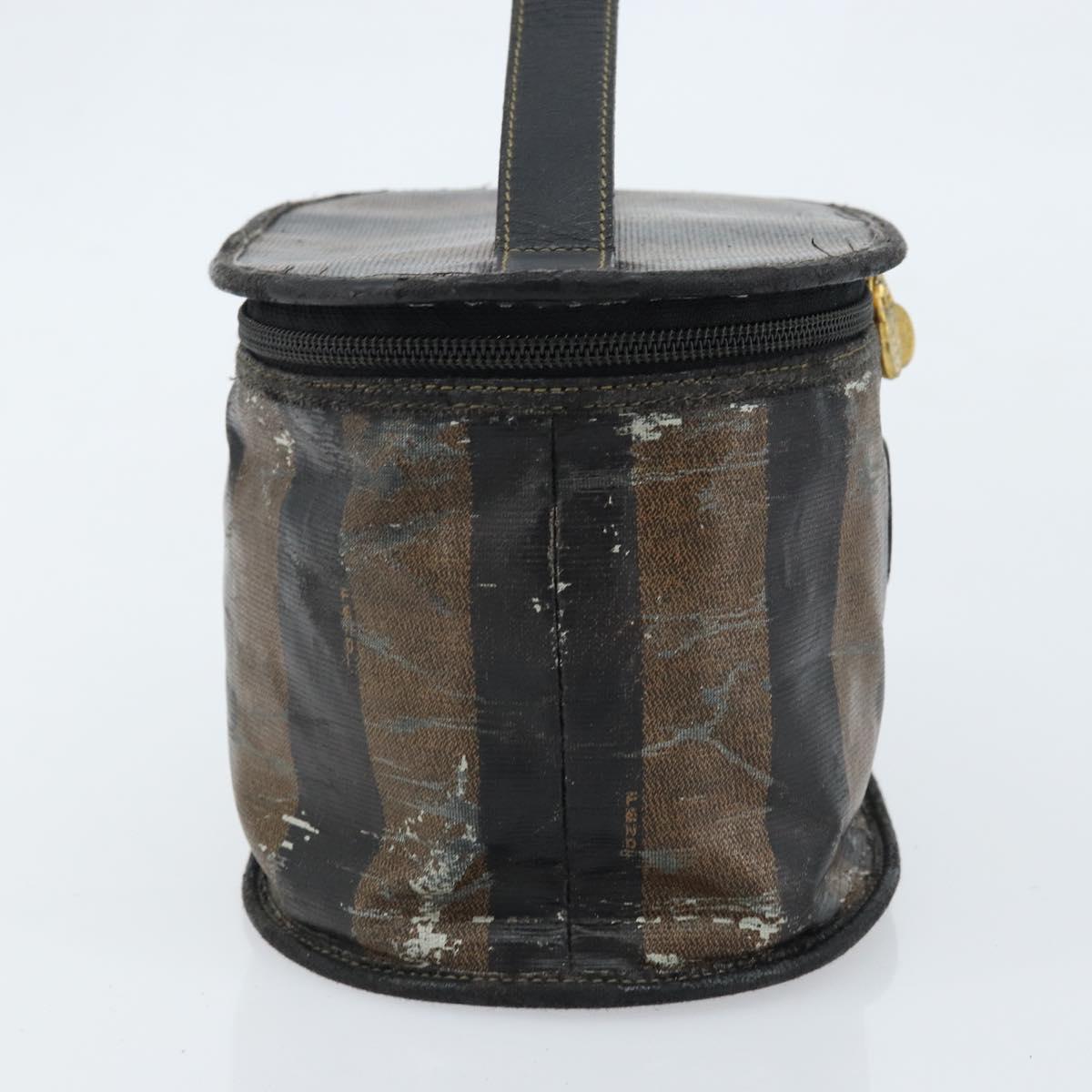 FENDI Pecan Canvas Vanity Pouch PVC Black Brown Auth kk639