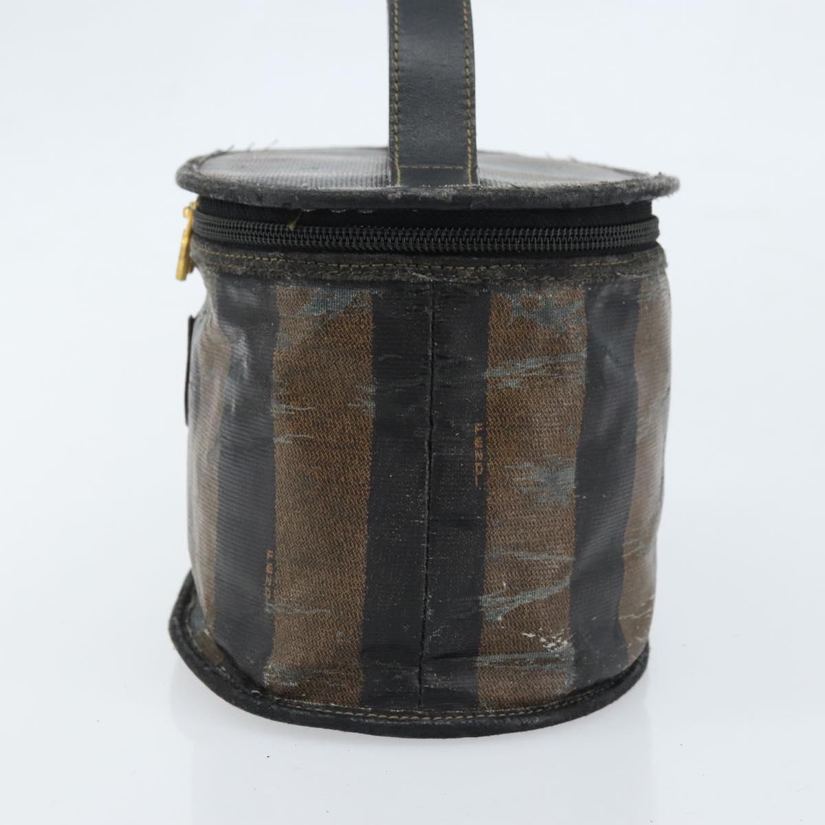 FENDI Pecan Canvas Vanity Pouch PVC Black Brown Auth kk639