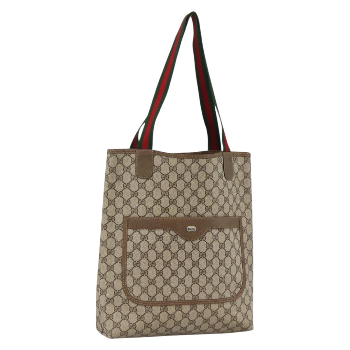 GUCCI GG Supreme Web Sherry Line Tote Bag PVC Beige Gold 39 02 003 Auth kk643