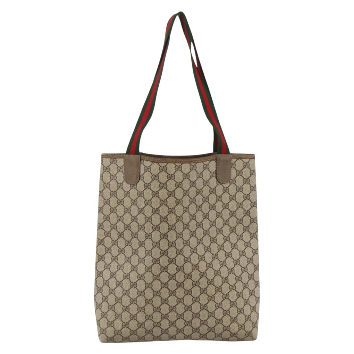GUCCI GG Supreme Web Sherry Line Tote Bag PVC Beige Gold 39 02 003 Auth kk643