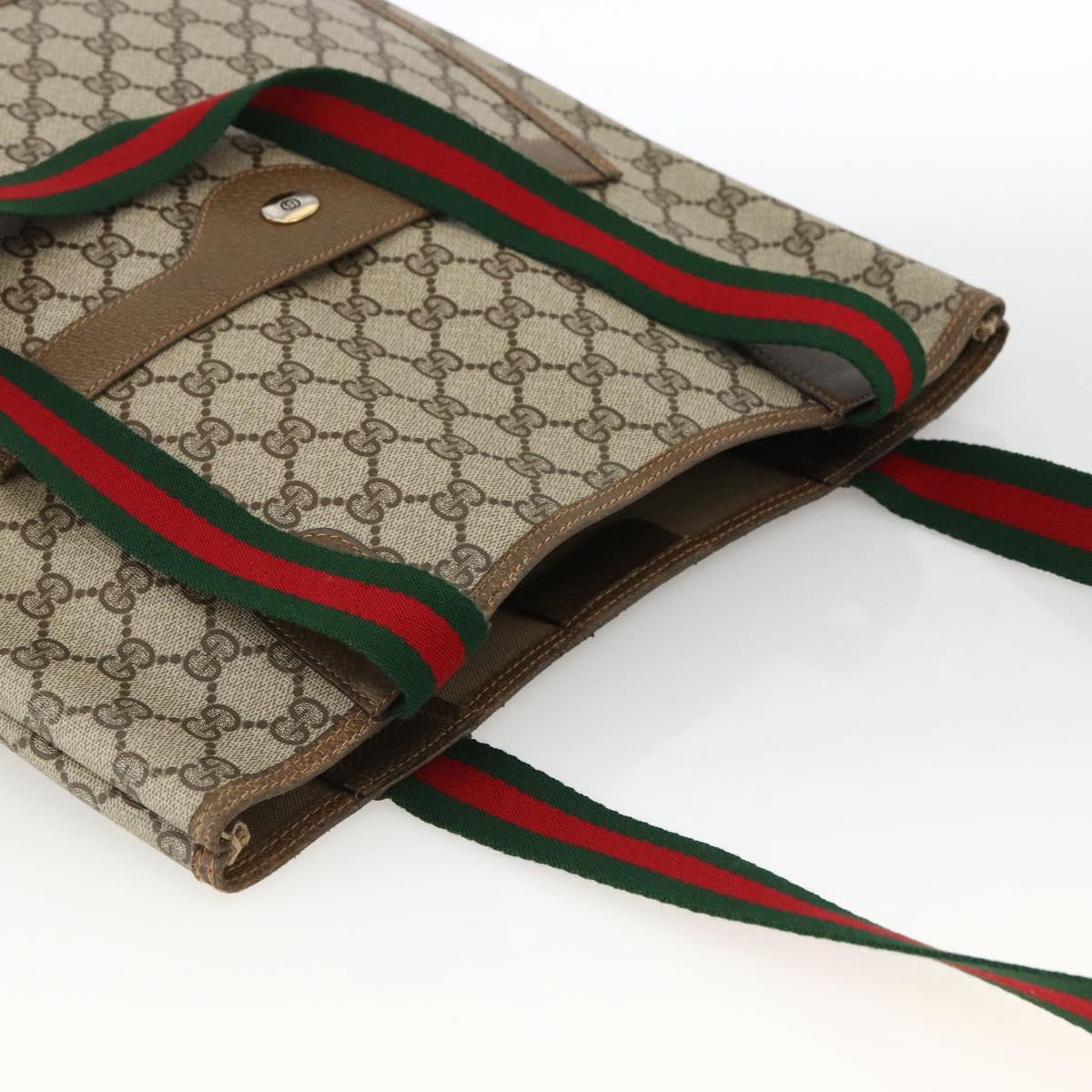 GUCCI GG Supreme Web Sherry Line Tote Bag PVC Beige Gold 39 02 003 Auth kk643