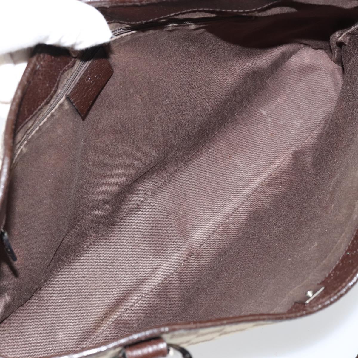 GUCCI GG Canvas Tote Bag Beige Silver 113015 Auth kk644