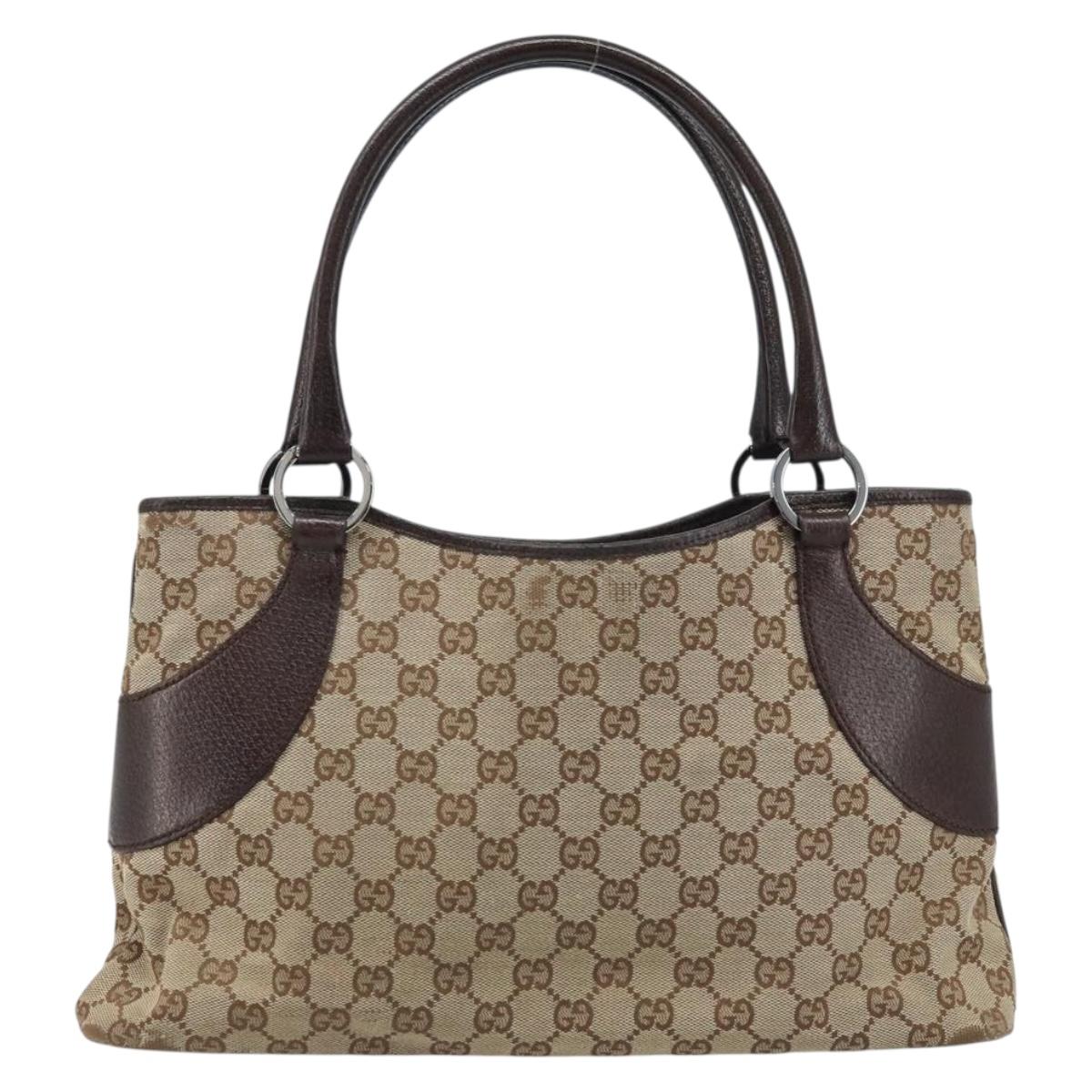 GUCCI GG Canvas Tote Bag Beige Silver 113015 Auth kk644