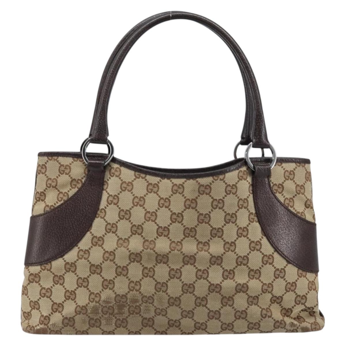 GUCCI GG Canvas Tote Bag Beige Silver 113015 Auth kk644