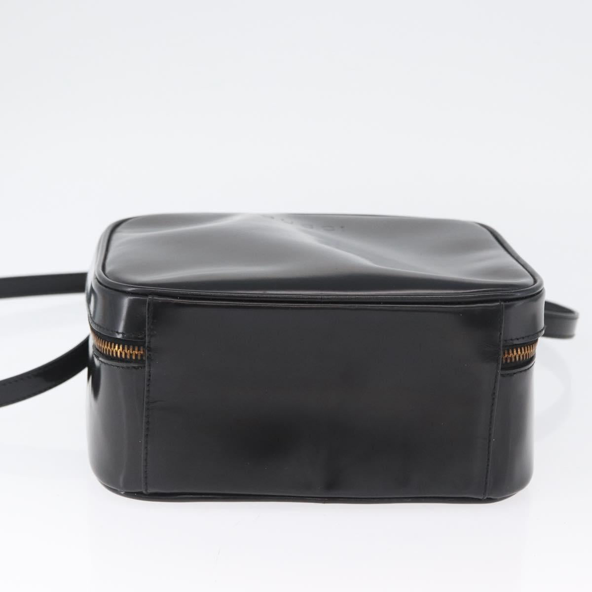 GUCCI Bamboo Vanity Hand Bag Patent leather 2way Black Gold Auth kk646