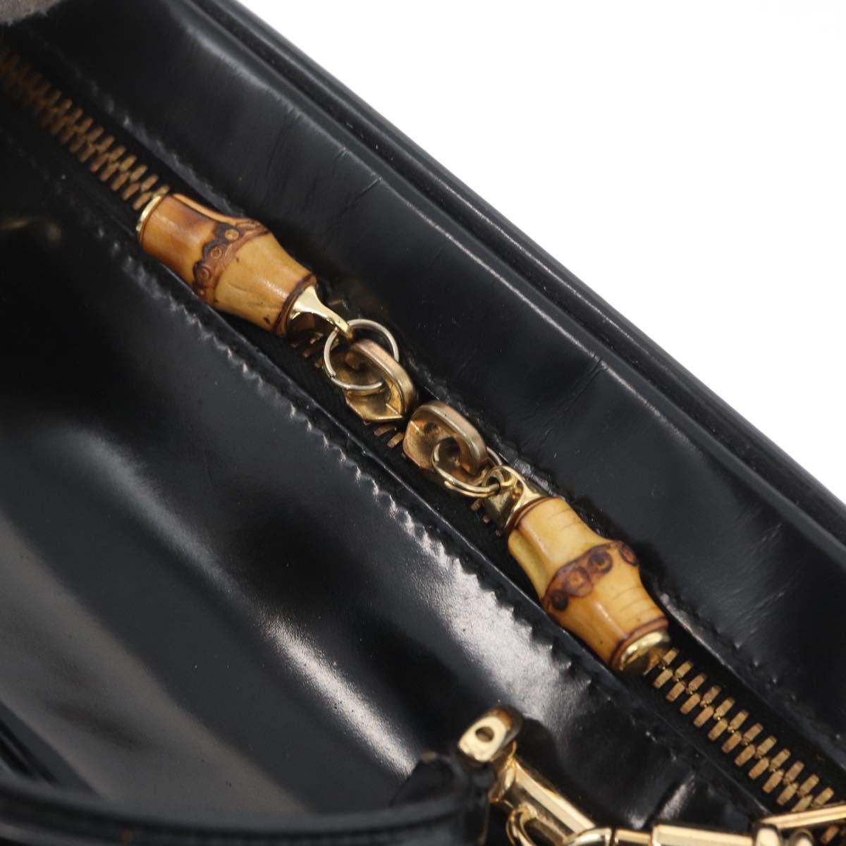 GUCCI Bamboo Vanity Hand Bag Patent leather 2way Black Gold Auth kk646