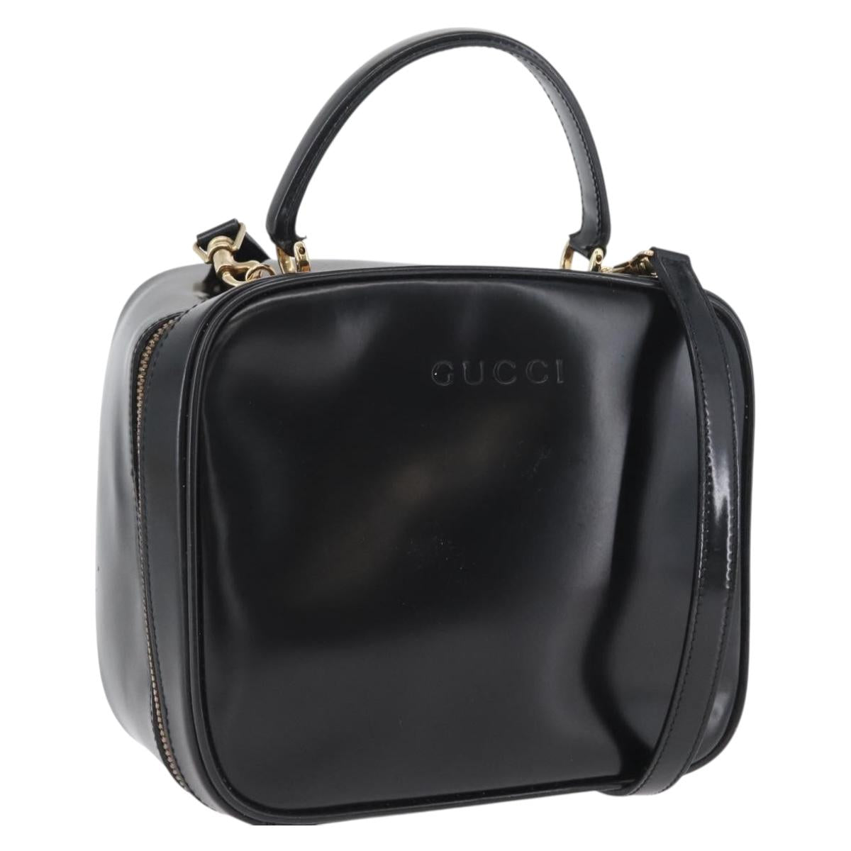 GUCCI Bamboo Vanity Hand Bag Patent leather 2way Black Gold Auth kk646